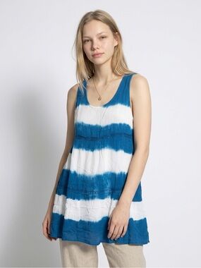 ILLA ILLA Blue & White Tie-Dye Sleeveless Mini Dress - Lined - Size Small
